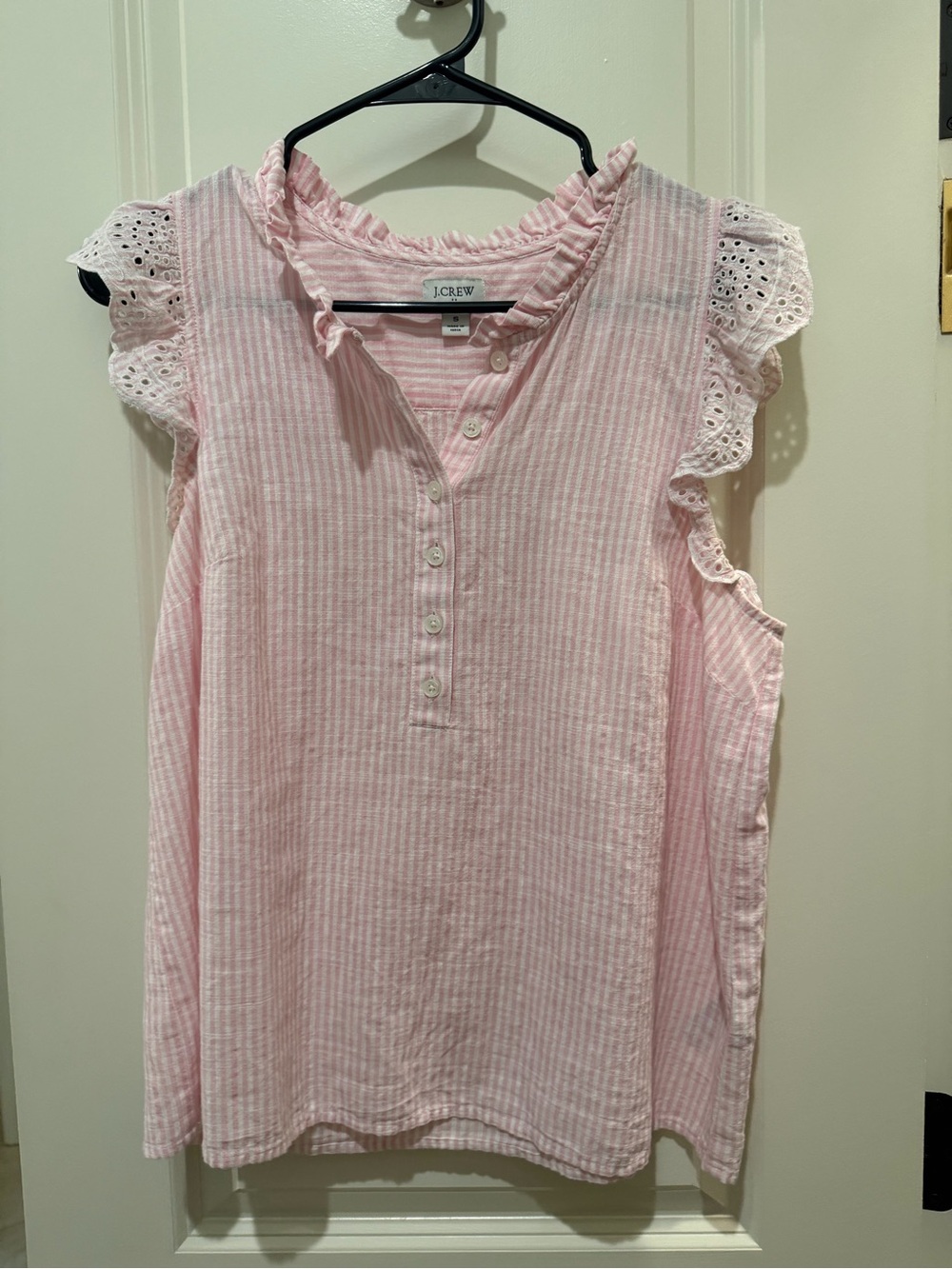 J.Crew Pink Stripe Eyelet-Sleeveless Top